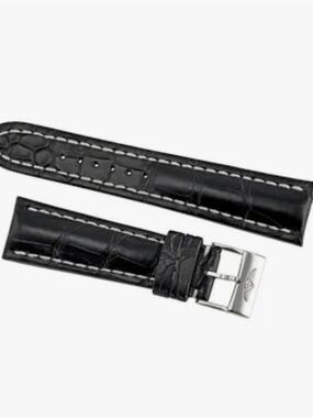 Breitling Mens Genuine Black Crocodile  Watch Strap with white top stitching!